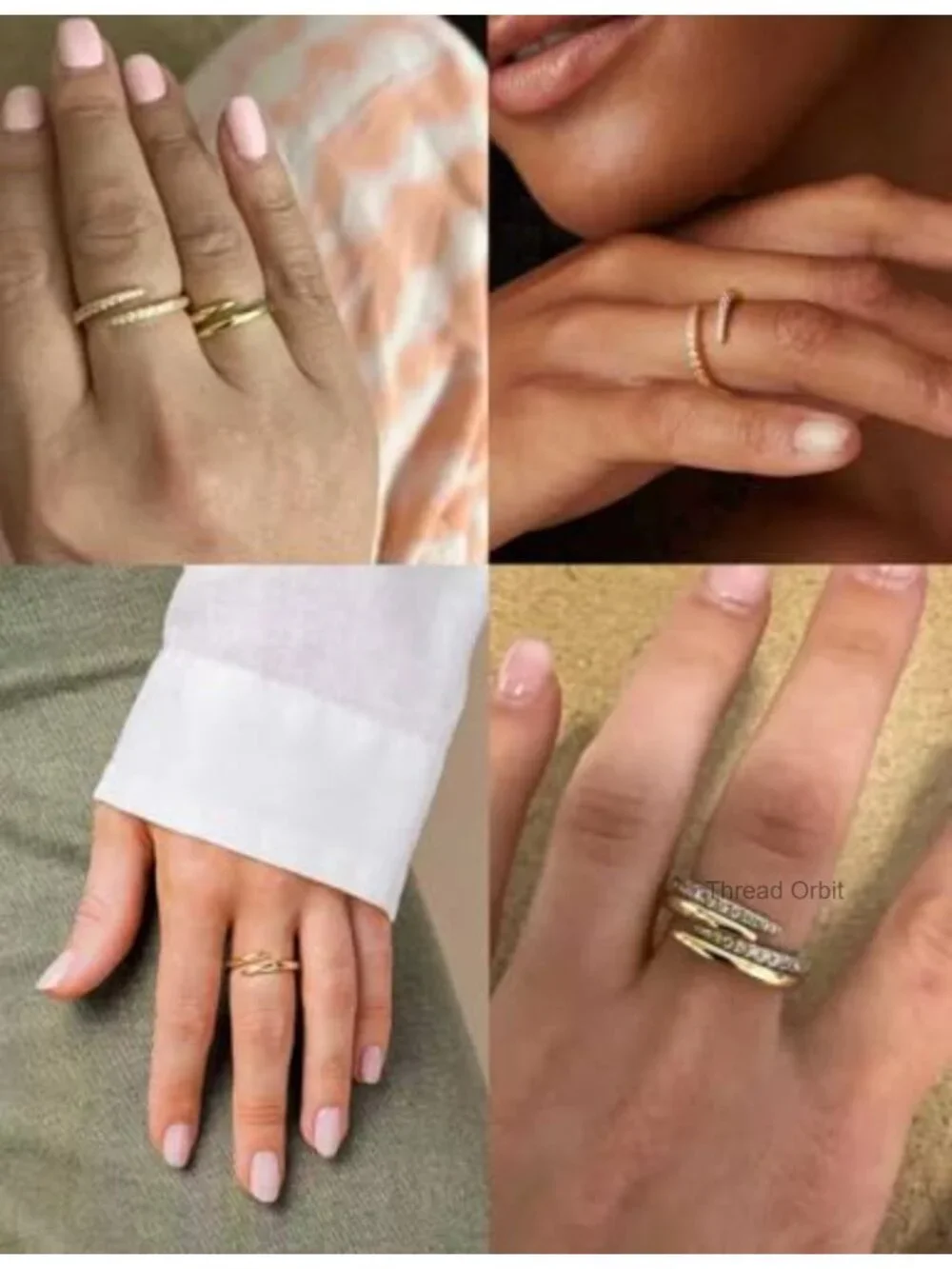 2 Piece 14K Gold Plated Stackable Rings Set Adjustable Cubic Zirconia Wedding
